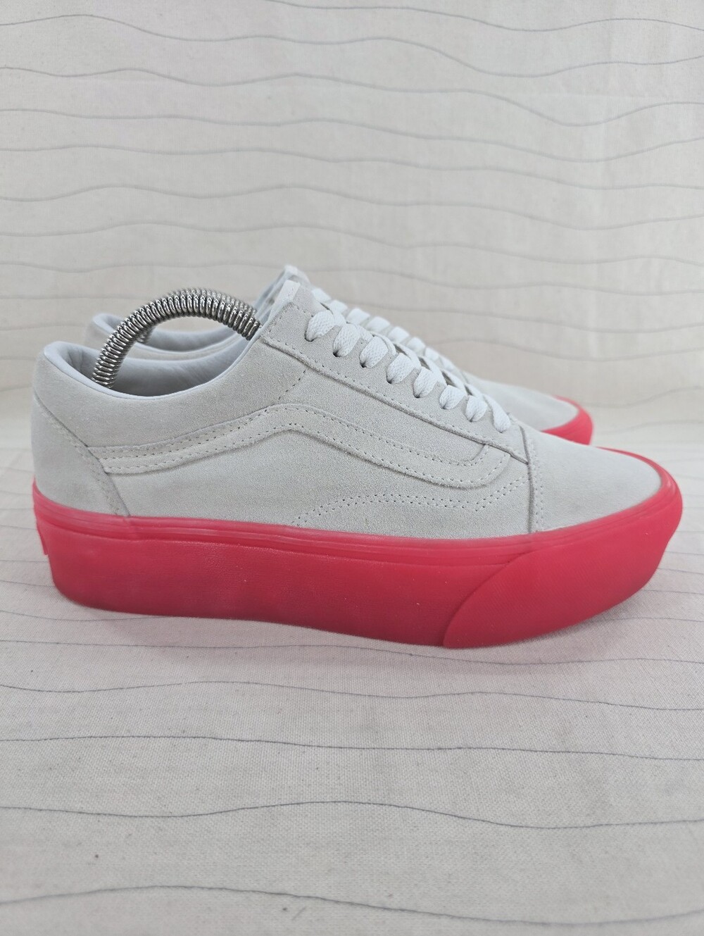 Vans Womens Old Skool Platform Off-White Suede Hot Pink Sneakers Shoes Size 9.5